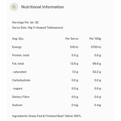 Beef Tallow (NZ Made, Mitchells Nutrition) - 450g