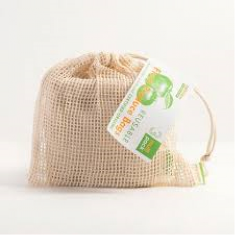 Reusable Produce Bags (Organic Unbleached Cotton, 100% Biodegradable) - 3 bag pack