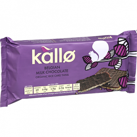 Kallo Rice Cake Thins,  Milk Chocolate (Organic, Gluten Free)