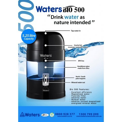Waters Co Bio400 & Bio500 Mineral Pot Water Filter - 5L **REMOVES 99.9% OF CHLORINE & FLUORIDE**